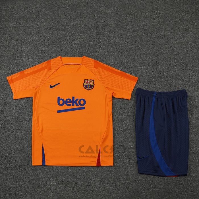 Tuta da Track FC Barcellona Manica Corta 2022-2023 Arancione - Pantaloncini